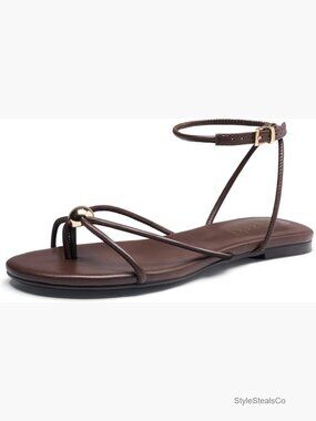 Strappy Flat Sandals with Ankle Strap Lightweight Summer Beach Dressy Shoes